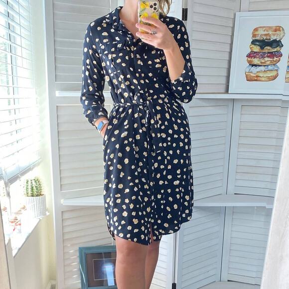 Reserved black and tan button down belted dress size 8 - Picture 1 of 11